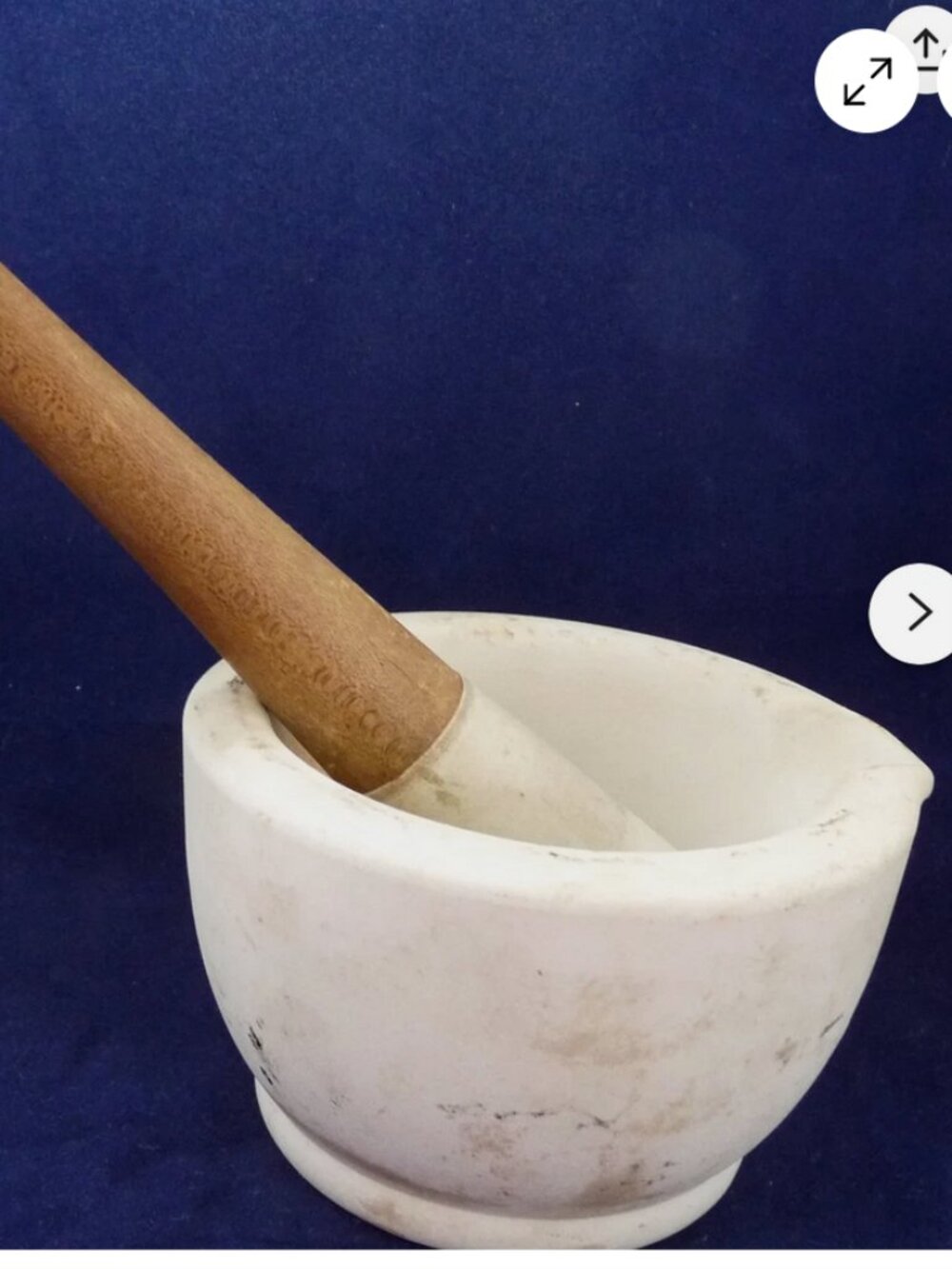 Antique Victorian ironstone wood mortar pestle T M S Co size 2 acid proof herbs